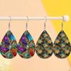 Chic Boho Palace Style PU Drop Dangle Earrings for Women, Vintage Floral with Geometric Double Sided Hoop Earring, Women's Fashion Drape Earrings