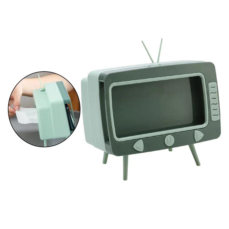 2 в 1 Подставка-держатель для телефона в форме телевизора, Диспенсер для салфеток, Органайзер для салфеток