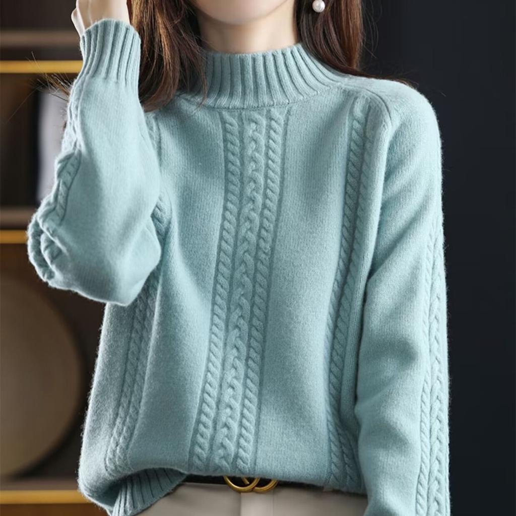 Свитер с высоким воротом, женский, однотонный, повседневный, с длинным рукавом, зимний, ленивый, с жареными вставками из теста, пуловер