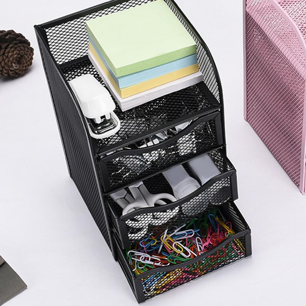 Black Desktop Organizer Metal Stationery Organizer Pen Container Desk Organizer For Home