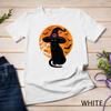 Womens Vintage Scary Halloween Black Cat Costume Witch Hat and Moon Unisex T-shirt