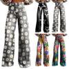 Yousheng Women Retro Pants High Waist Button Zipper Fly Pockets Long Trousers Digital Floral Print Casual Pants Distressed Straight Wide Leg Pants