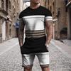 Men's T-shirt Suits 2 Pieces Outfits Tee & Shorts Short Sleeve Crew Neck Summer Color Block Stripes Fashion Casual Vacation Daily Wear Going Out