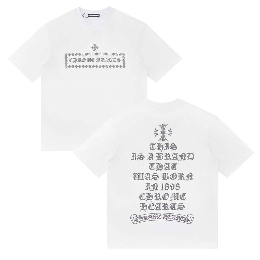 F2026 CHROME HEARTS 2025 Летняя новая высококачественная хлопковая футболка с круглым вырезом, свободная, большого размера, для мужчин и женщин, футболка для пары