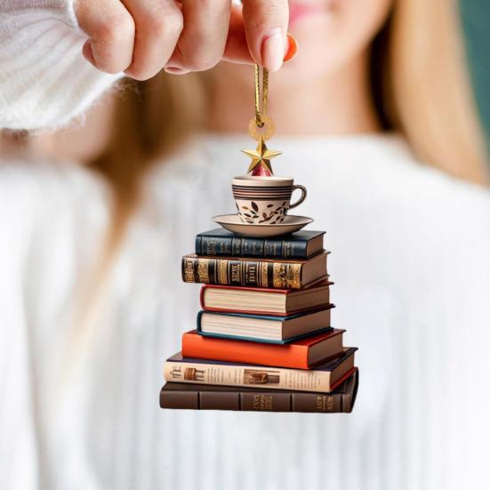 Подвеска на рождественскую елку, акриловая форма дерева, книга, огурец, украшение на рождественскую елку, подвесное украшение для внутреннего и наружного зимнего декора