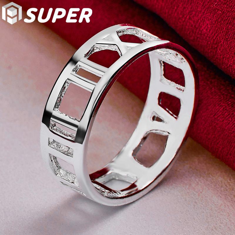 925 Sterling Silver Hollow Roman Numerals Ring Jewelry