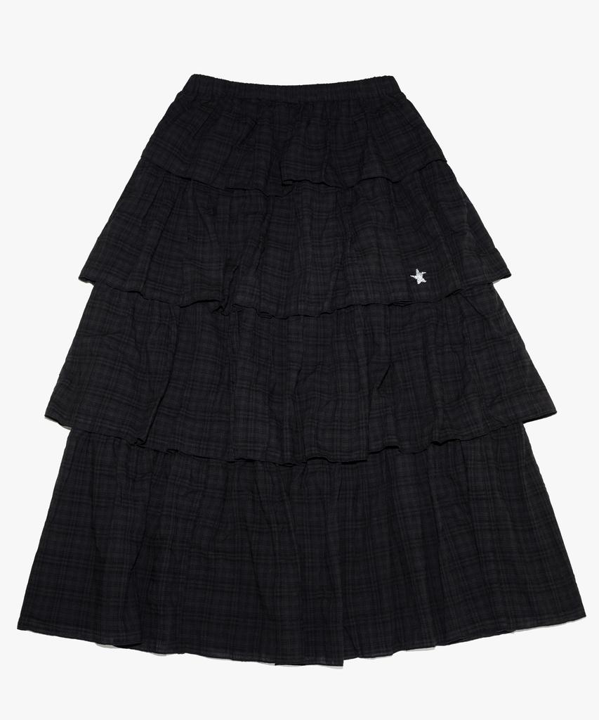 Web House Twister Check Tiered Skirt - Black