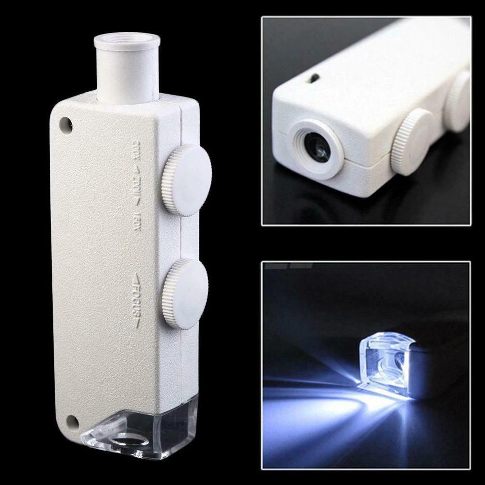 Compact 160x 200x Zoom Lighted Mini Microscope Jewelers Loupe Magnifying Glass High Power Magnifier For Specimen Jewelry Inspectio