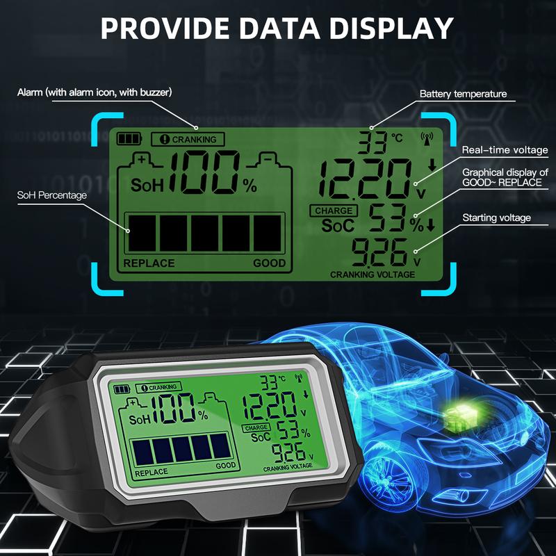QUICKLYNKS BM5-D 12V Car Battery Tester LED 433MHz Monitor Head Up Display SOH SOC Battery Health Charging Tester Analyzer Tool