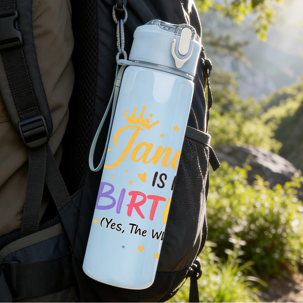 1PC January Birthday Confetti Text 750ml Color Plastic Sports Water Bottle Leakproof Flip Straw Lid Suitable for Sports Office Home Use