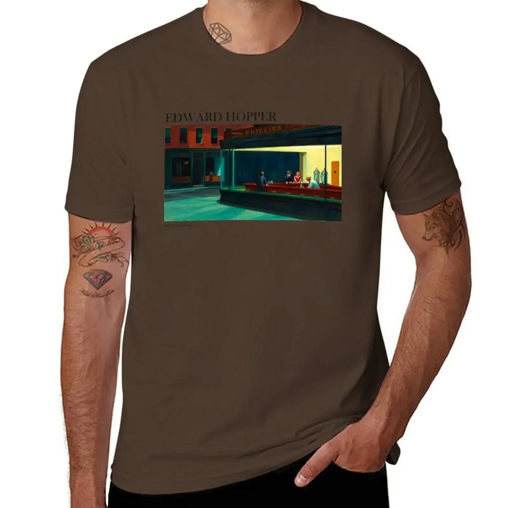 Edward Hopper Nighthawks T-Shirt blacks anime clothes Men's clothing