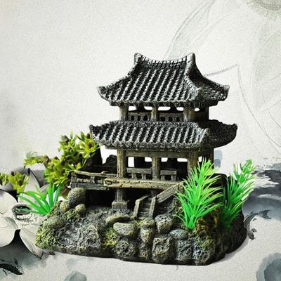 Смола Китайская 3D-печать Древняя архитектурная модель Рыбы Креветки Укрытие Макет Домика Реквизит Для Аквариума Украшение