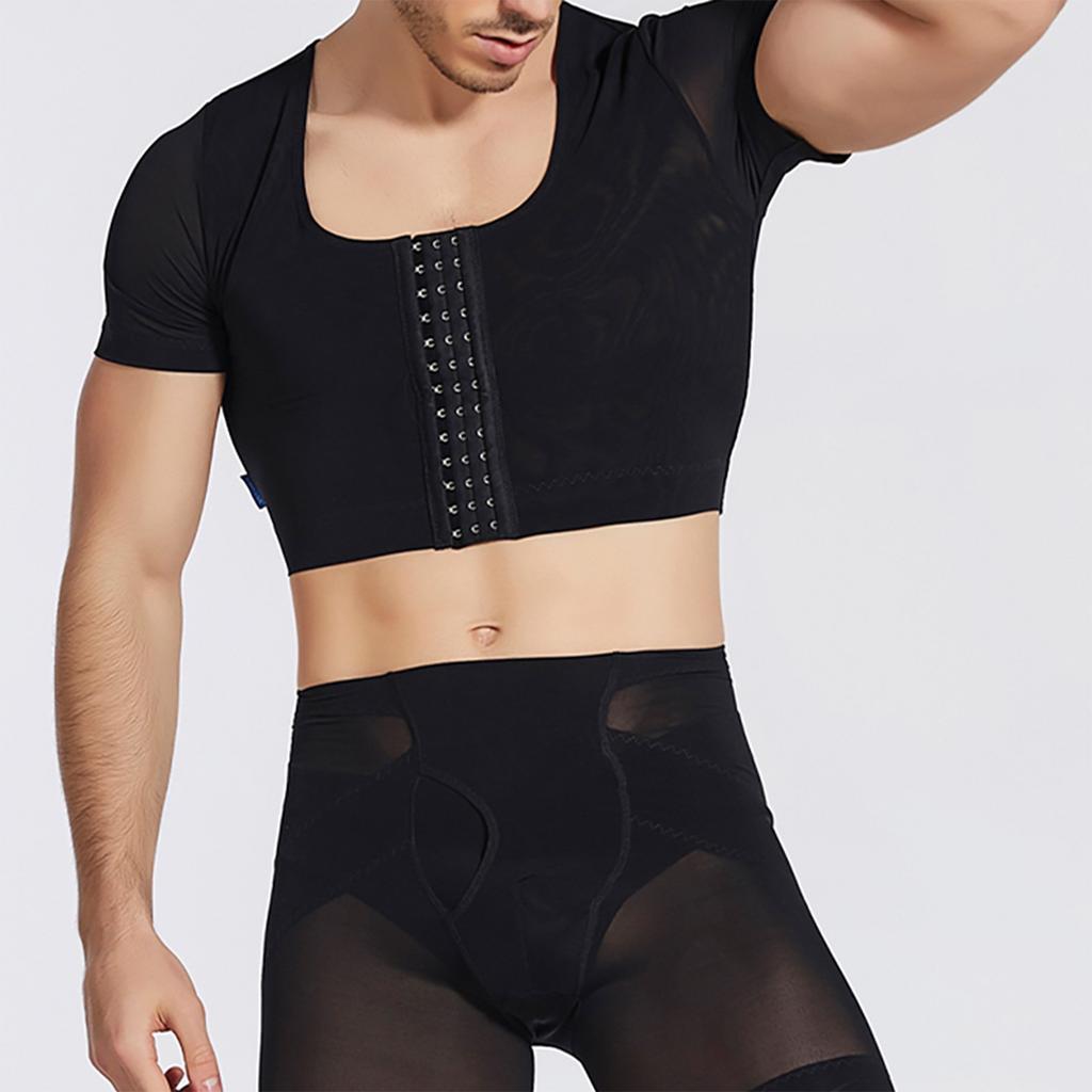 Men's High Elastic Breathable Body Shaping Vest With Front Button Chest Short Sleeve Shaping Tight Vest