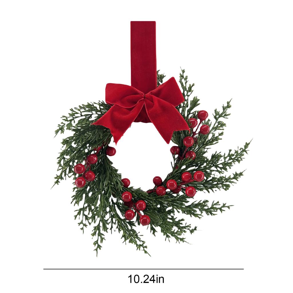 10 Inch Small Christmas Kitchen Cabinet Wreaths with Ribbon Bows Greenery Christmas Wreaths for Window Wall Front Door Decor