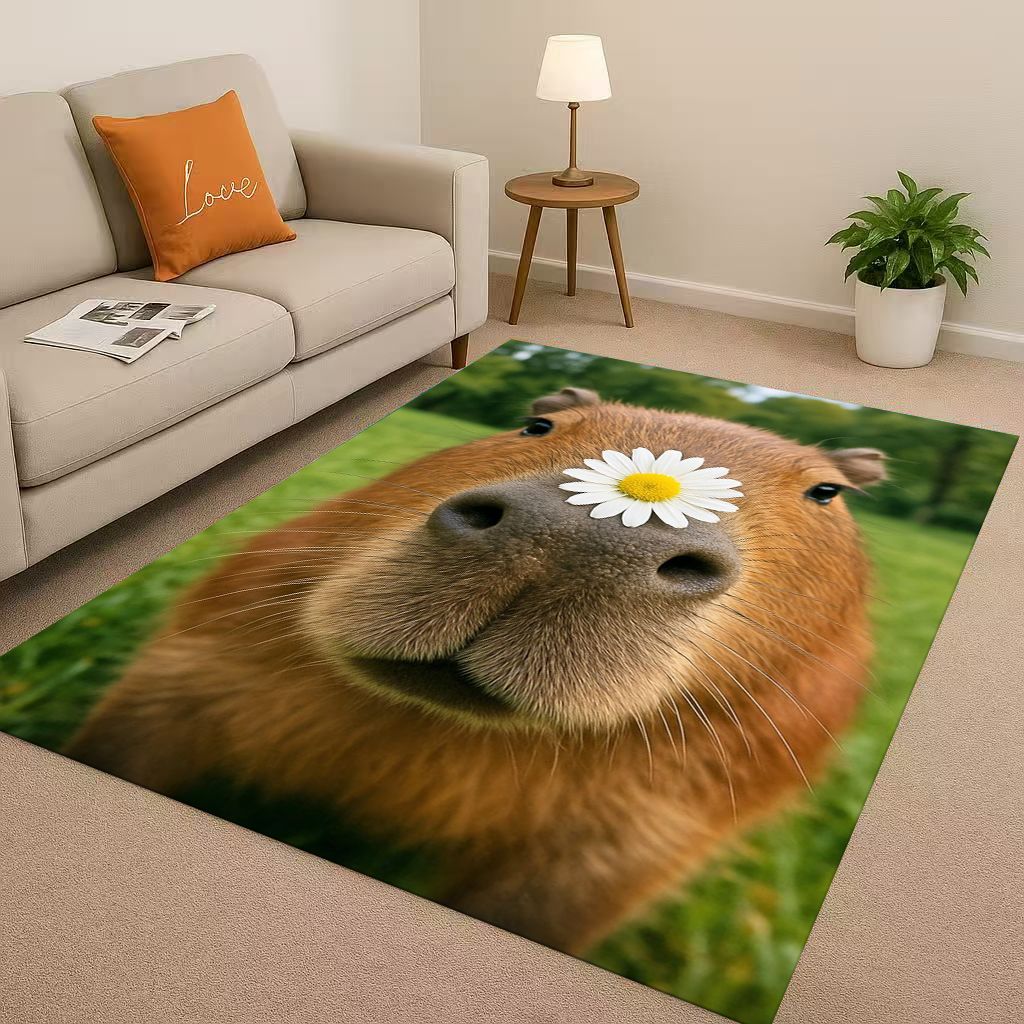 Kawaii Capybara Art Cartoon Living Room Non-Slip Area Rug Soft Carpet for Bedroom Playroom Sofa , Easy Clean Home Decor Doormat