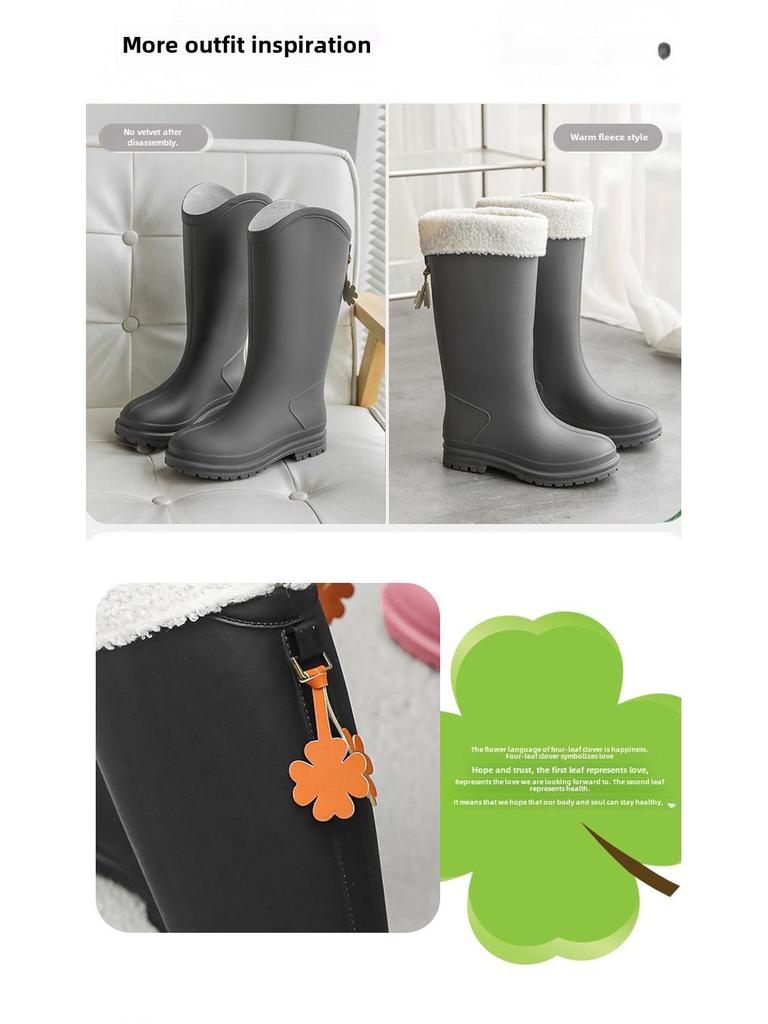 Женские резиновые сапоги в корейском стиле с бархатной подкладкой — теплые, удобные, износостойкие, с мягкой резиновой подошвой