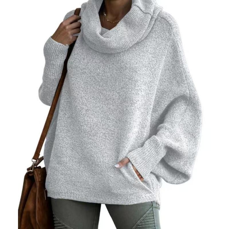 Модный женский однотонный свитер с высоким воротником, модный пуловер-фонарик, свободный повседневный свитер с длинным рукавом