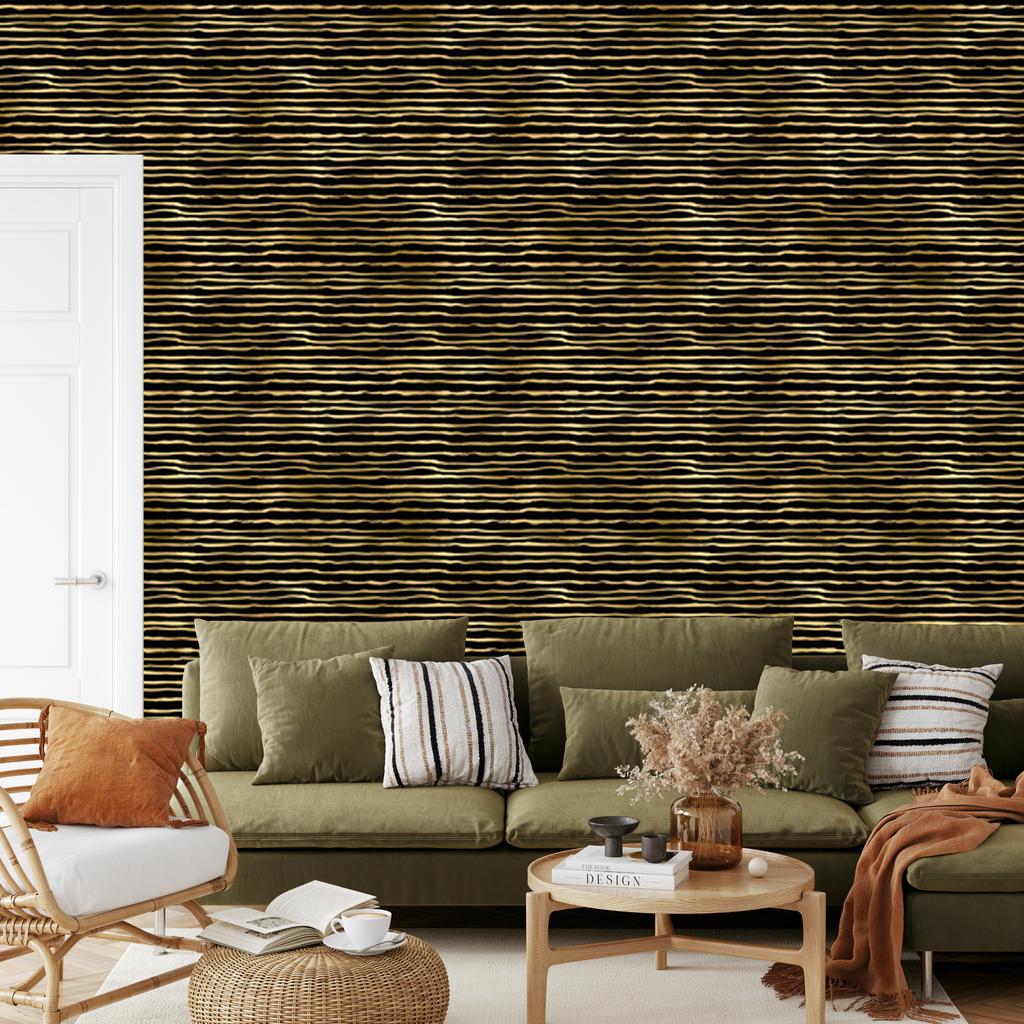Black and Gold Tropical Pattern Wallpaper Ochre, Black and Yellow 50x1000