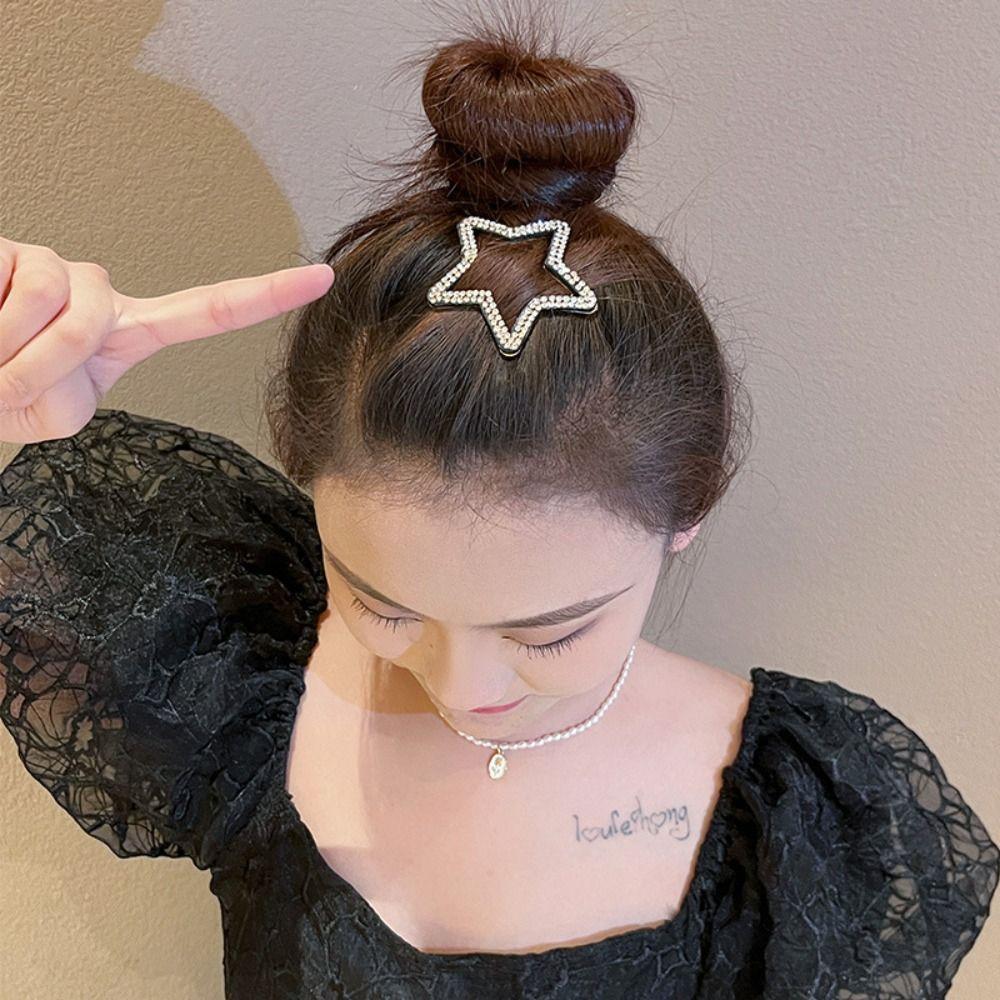 Geometric Star Side Clip Metal Hollow Hair Clip Sweet Rhinestone Star BB Clip\ Party