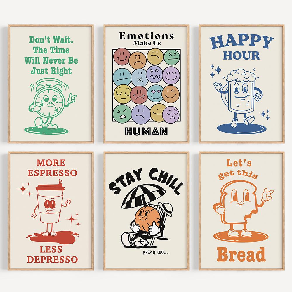 Retro Cartoon Quote Poster Print Funny Trendy Wall Art Cavnas Painting Nursery Modern Abtract Kids Room Home Decor