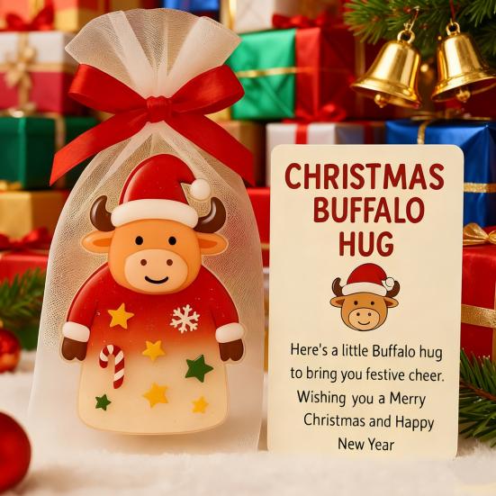 Christmas Pocket Hug Gift Mini Buffalo Pocket Hug Token with Heartwarming Cards Emotional Support Gifts for Friends Family