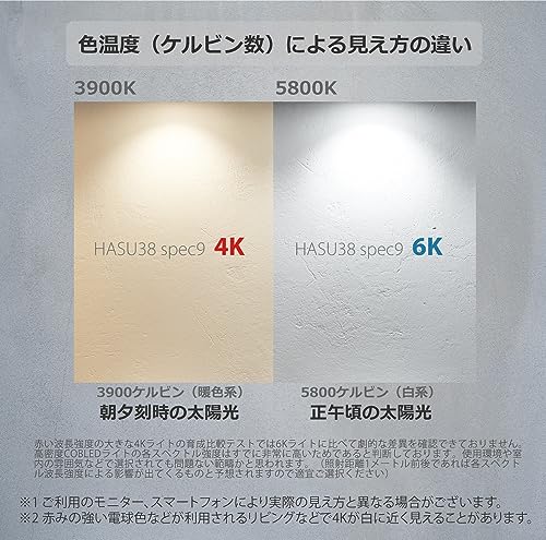 HaruDesign HASU38 spec9 4K Фитолампа для растений с корпусом Черный Вихрь, Теплый Белый (4000К), McWave LED, Широкоугольный отражатель, Полный спектр, Без мерцания,