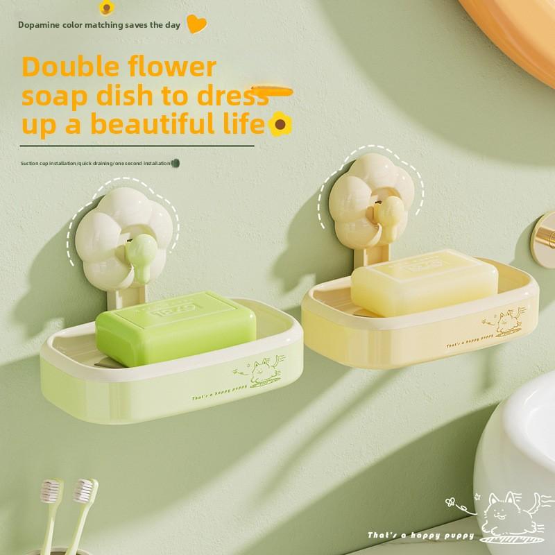 Мыльница на присоске в виде цветка, Бытовая настенная без сверления подставка для слива мыла в ванной комнате, Мыльница для ванной