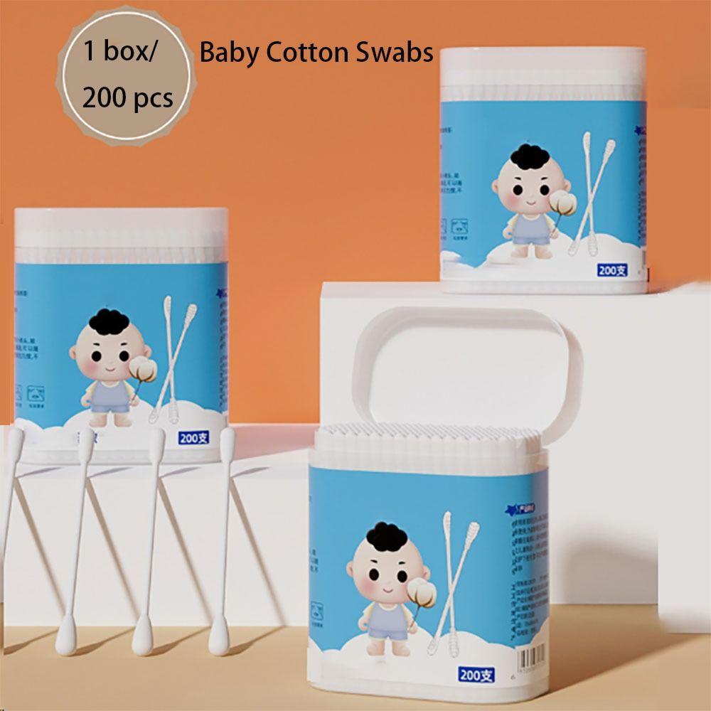 200 pcs Dual Tips Sterile Cotton Buds Degreasing Cotton Ear Wax Spoon Young Children