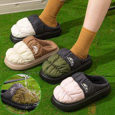 Модные зимние водонепроницаемые тапочки большого размера с пухом для женщин, плюшевые теплые хлопковые туфли для дома и улицы, женские тапочки для дома на толстой подошве с нескользящей подошвой