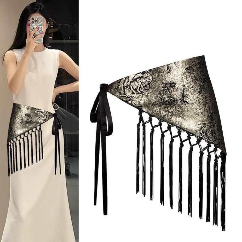 Tassels Fringe Waist Belt Embroidery Floral Triangular Belt Triangle Waistband Dress Jeans Decor