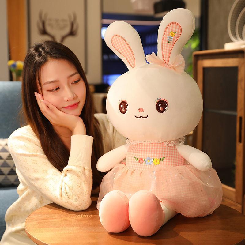 Cute Dress with Rabbit Plush Toy Colorful Rabbit Doll Comforts Little White Rabbit Doll Children's Birthday Gift