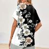 Womens Short Sleeve V-Neck Shirts Floral Print Loose Casual Basic Tees Summer Tops