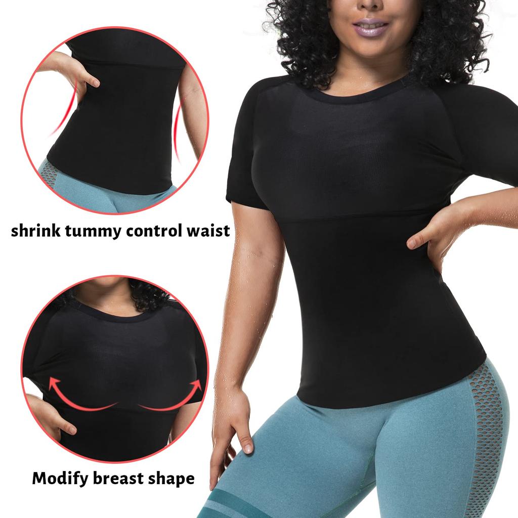 Women Short Sleeve Sauna Suit Sweat Shirts Body Shaper Hot Polymer Slimming Shapewear Fitness Workout Tank Tops Exercise Undershirt