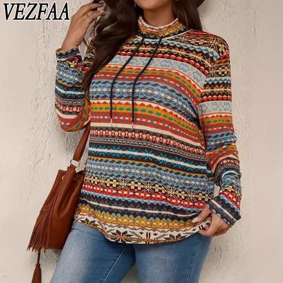 Женская мода повседневная весна осень геометрический принт длинный рукав полуводолазка пуловеры и длинные рукава