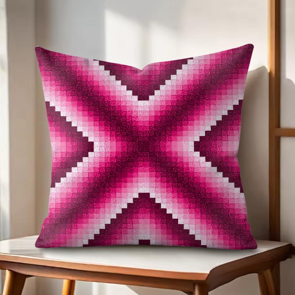 pink diamond pattern Cushion Cover Natural Linen Organic Fabric Double-Sided Printing Couch Pillow Covers Home Decor