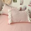 Korean Princess Style Lattice Double Layer Lace Bedding Set Soft Quilt Cover Plaid Style Duvet Covers Set Bed Sheet Pillowcases