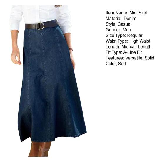 Джинсовая юбка миди с высокой талией, большим подолом, утягивающая юбка миди, однотонная офисная женская джинсовая юбка на каждый день