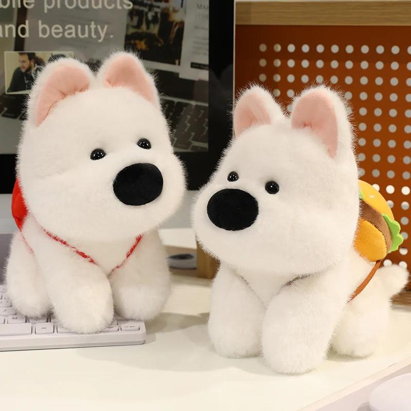 Stuffed Dog Plush Toy Soft West Highland White Terrier Dolls Cartoon Puppy Burger Fries Bag Pillow Kawaii Gifts for Birthday