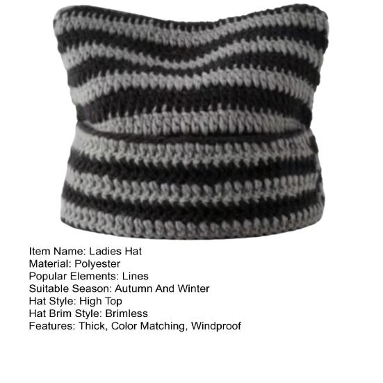 Зимняя женская шапка-кошечка с контрастными полосками и звездами, меховой шарик, декор в виде демона, ветрозащитная эластичная противоскользящая теплая шапка