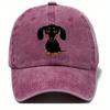 Retro Washed Baseball Cap with Dachshund Print, Casual Style Worn-out Adjustable Dad Hat,
