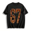 Полосатый тигр Номер 67 Американский ретро Повседневная футболка с коротким рукавом Хлопковая футболка