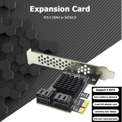 4-портовая карта SATA III PCIe 6 Гбит/с SATA 3.0 на PCI-e 1X Плата контроллера расширения Адаптер PCI Express Дополнительная карта PCI-E X4/X8/X16