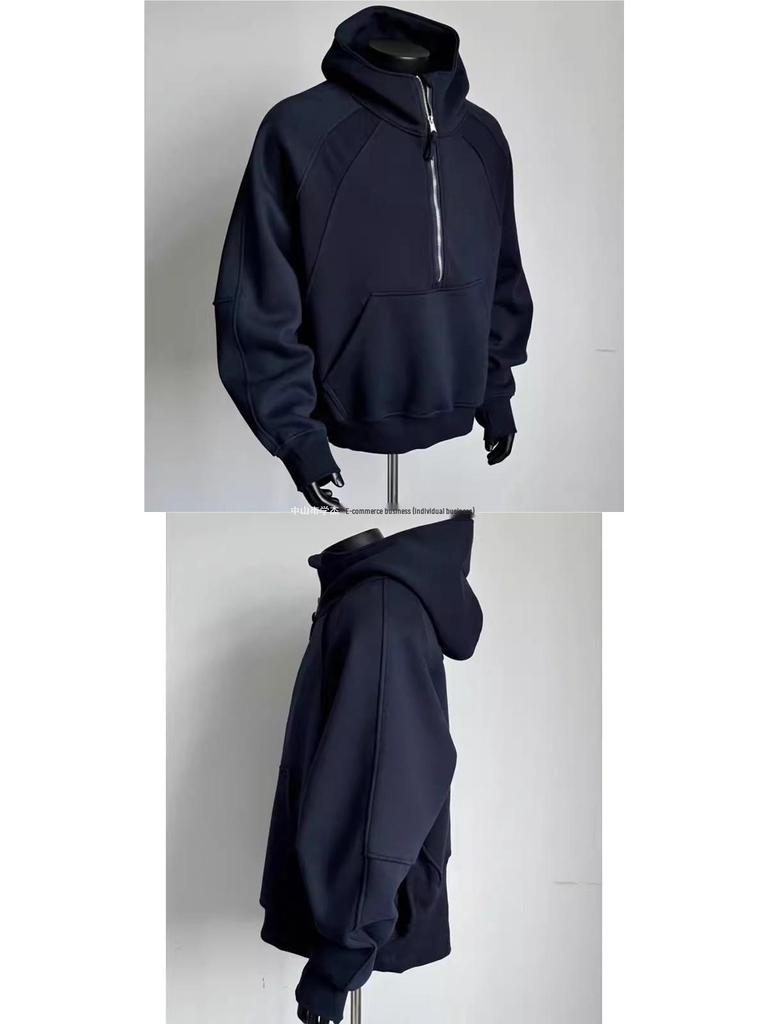 Унисекс Деконструированное худи с воротником-стойкой на молнии до середины для весны и осени