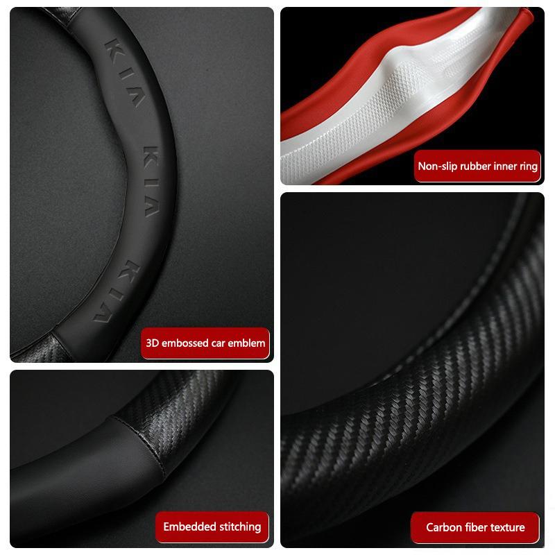 ABCDEG1 Carbon fiber Nappa Leather Car Steering Wheel Cover Accessories For Kia K5 Sportage Picanto Xceed Rio Cerato Soul Carens Seltos
