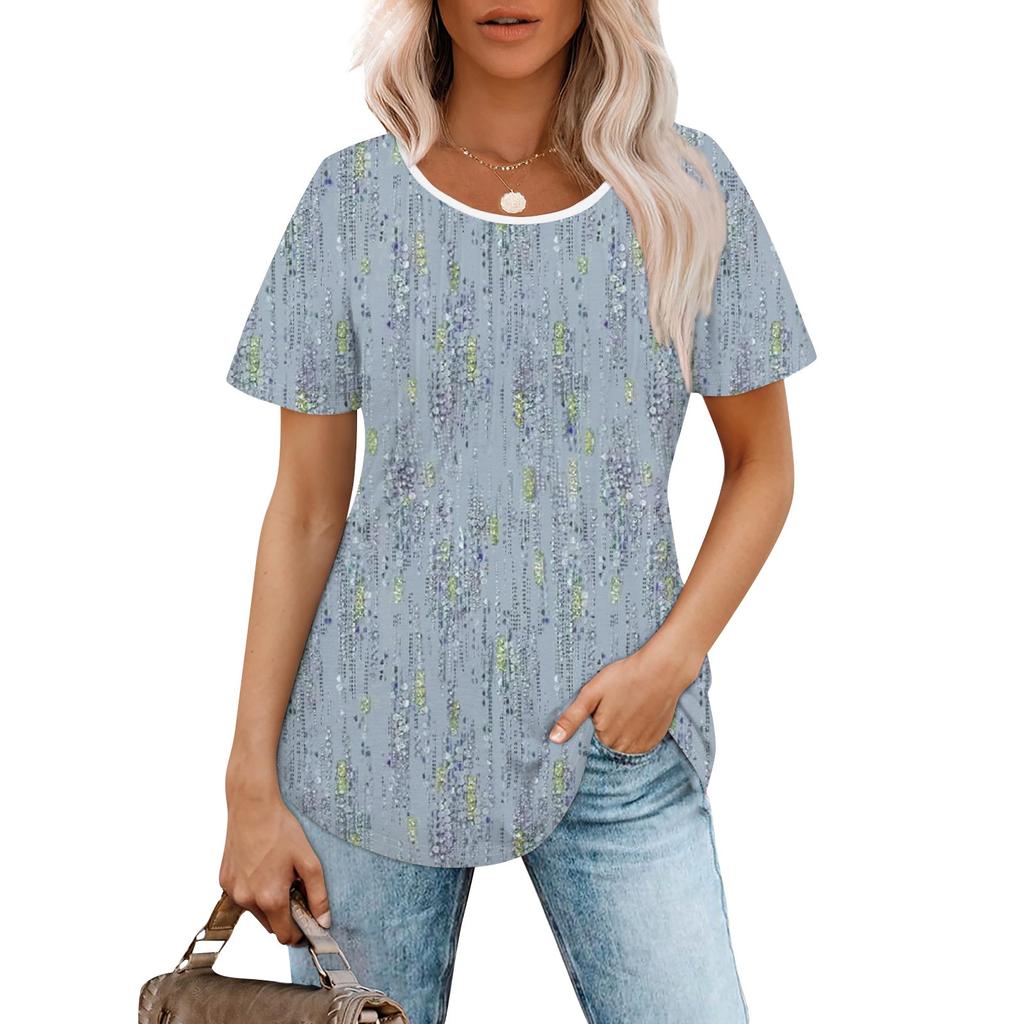 Женская модная повседневная плиссированная футболка с короткими рукавами и круглым вырезом с градиентным принтом