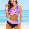 Women's Shoulder Strap Swimsuit, Colorful Silk Ribbon Printed Bikini Short Tank Top Swimsuit