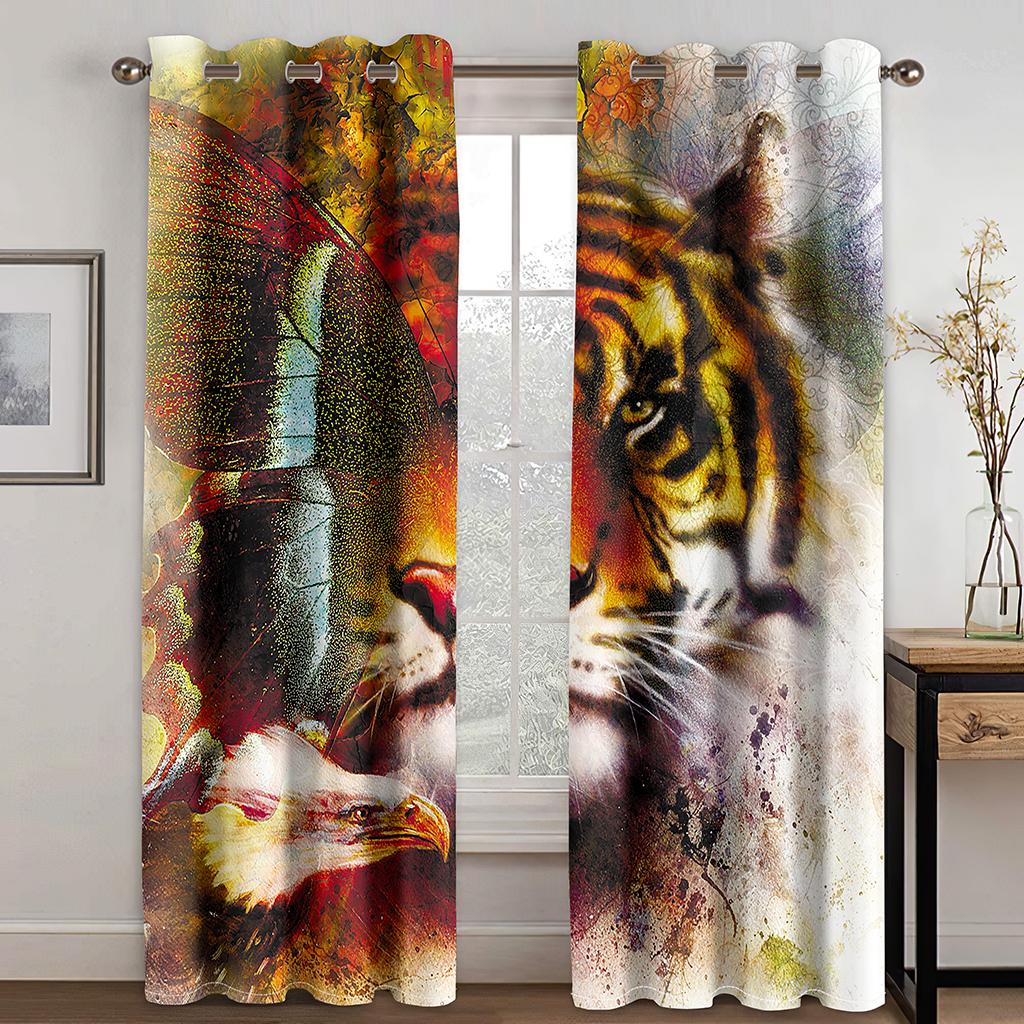 King of The Forest Tiger Animal Series Luxury Sunshade Curtains 2 Pieces of Living Room Bedroom Home Decoration Hook Piercing