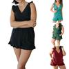 2Pcs/Set Women Summer Swimsuit Set V-neck Sleeveless Ruffle Trim Quick Drying Monokini