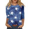 Women's Fashion Casual Round Neck 3/4 Sleeve Loose Independence Day Printed T-Shirt Ladies Top