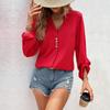 New Women V-neck Long Sleeve Blouse Spring and Summer Solid Color Shirts Casual Style Commuter Temperament Top